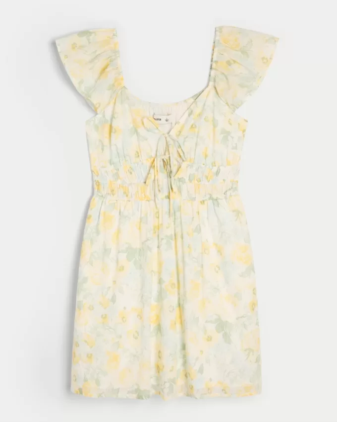 Flutter Sleeve Double-Tie Skort Dress,Flutter Sleeve Double-Tie Skort Dress