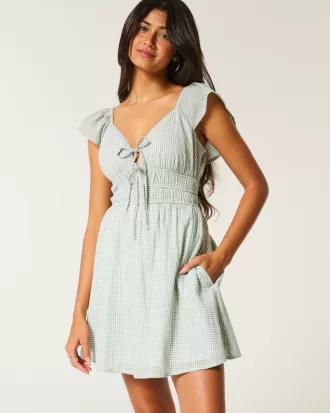 Flutter Sleeve Double-Tie Skort Dress,Flutter Sleeve Double-Tie Skort Dress