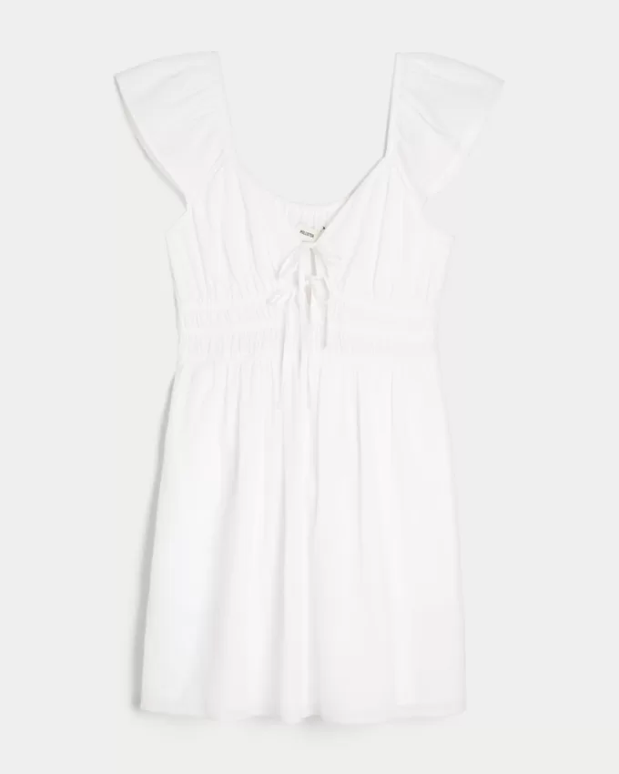 Flutter Sleeve Double-Tie Skort Dress,Flutter Sleeve Double-Tie Skort Dress