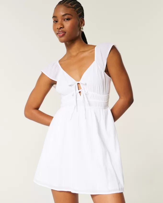 Flutter Sleeve Double-Tie Skort Dress,Flutter Sleeve Double-Tie Skort Dress