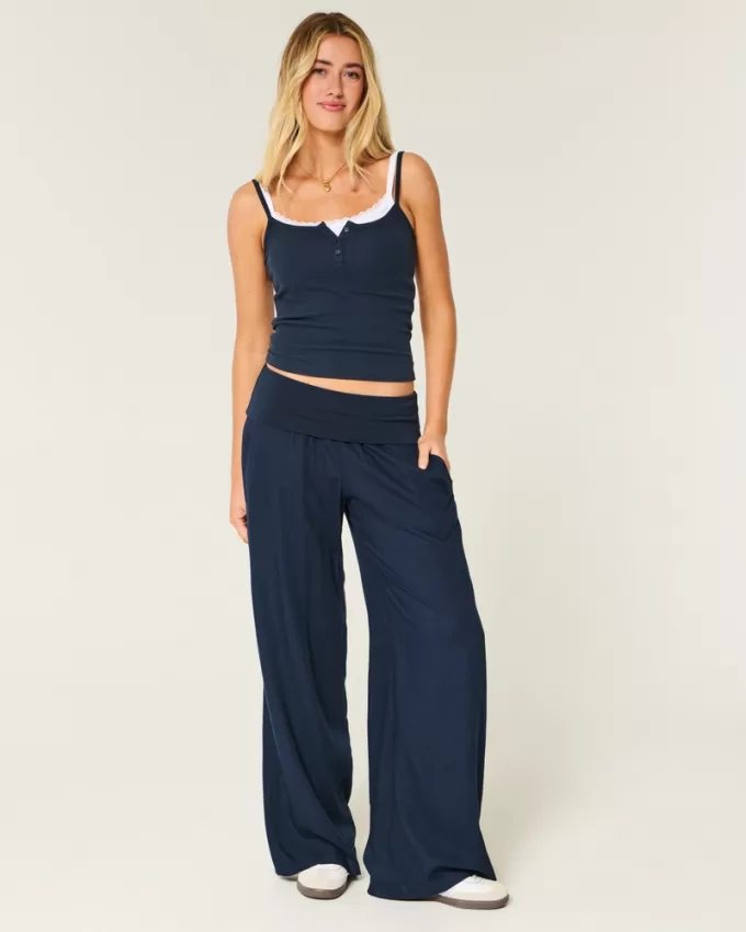 Foldover Waist Super Baggy Pants,Foldover Waist Super Baggy Pants