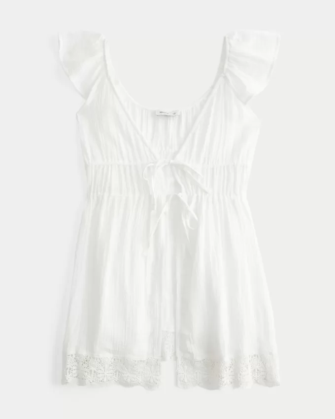 Gauze Tie-Front Cover Up Top,Gauze Tie-Front Cover Up Top