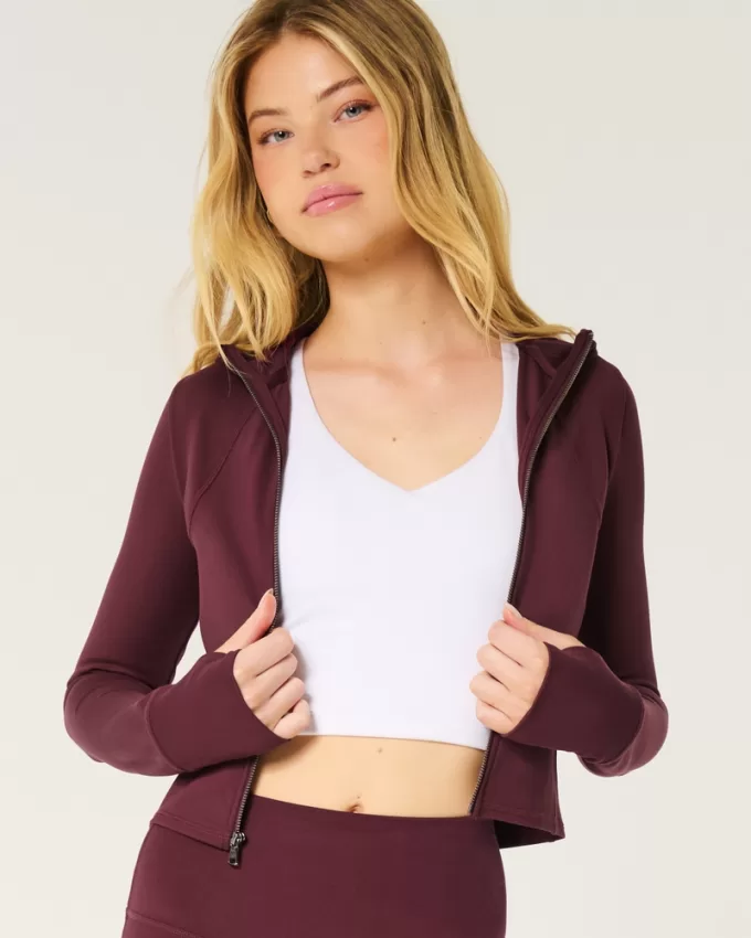 Gilly Hicks Active Recharge Hooded Crop Zip-Up Top,Gilly Hicks Active Recharge Hooded Crop Zip-Up Top
