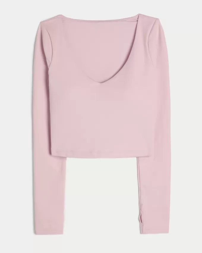 Gilly Hicks Active Recharge Long-Sleeve Plunge Top,Gilly Hicks Active Recharge Long-Sleeve Plunge Top