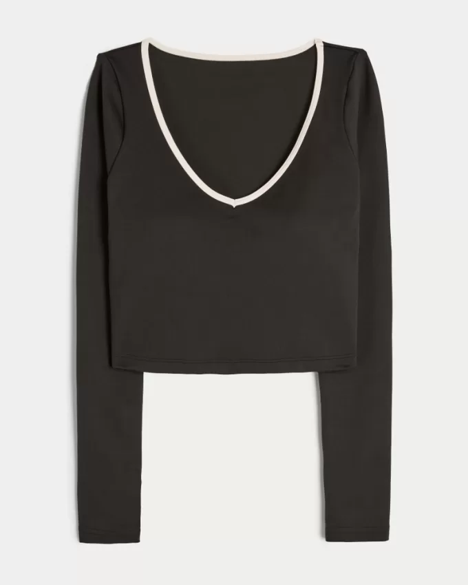 Gilly Hicks Active Recharge Long-Sleeve Plunge Top,Gilly Hicks Active Recharge Long-Sleeve Plunge Top