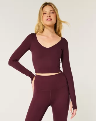 Gilly Hicks Active Recharge Long-Sleeve Plunge Top,Gilly Hicks Active Recharge Long-Sleeve Plunge Top