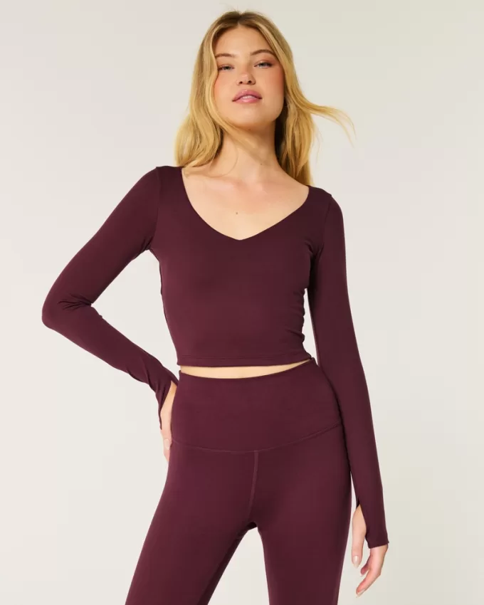 Gilly Hicks Active Recharge Long-Sleeve Plunge Top,Gilly Hicks Active Recharge Long-Sleeve Plunge Top