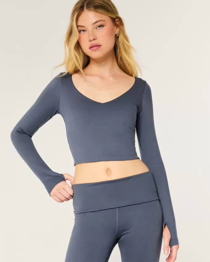 Gilly Hicks Active Recharge Long-Sleeve Plunge Top,Gilly Hicks Active Recharge Long-Sleeve Plunge Top