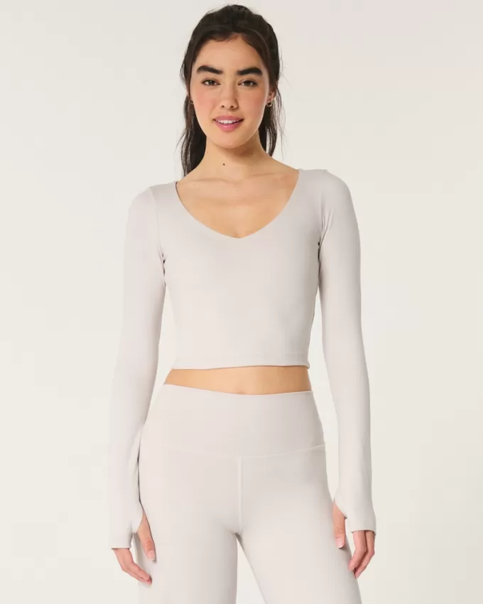 Gilly Hicks Active Recharge Long-Sleeve Plunge Top,Gilly Hicks Active Recharge Long-Sleeve Plunge Top