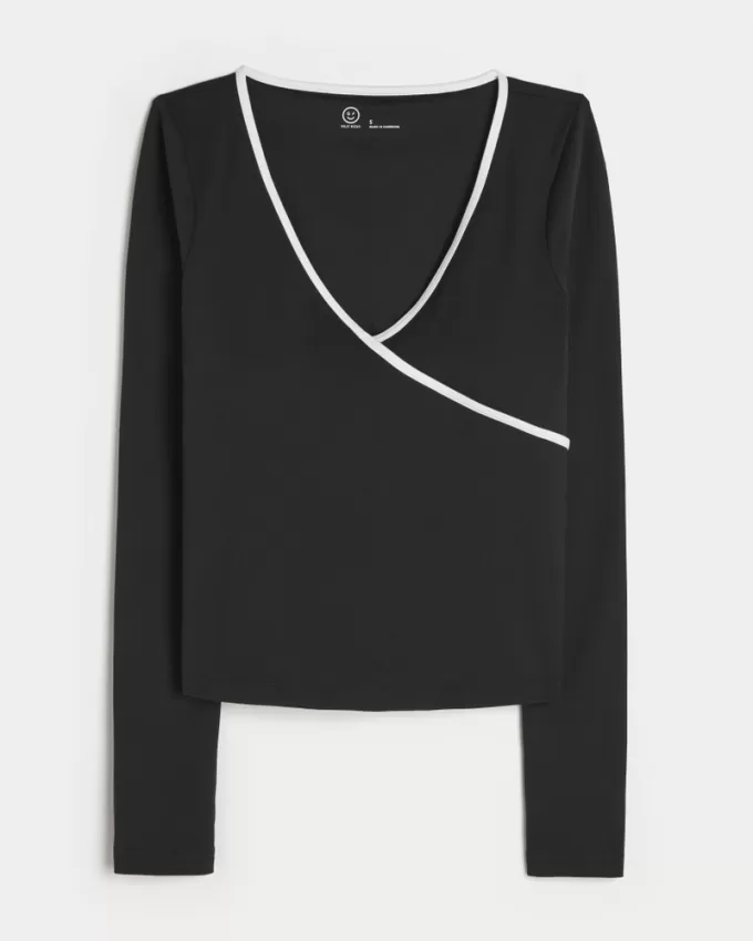 Gilly Hicks Active Tipped Wrap Top,Gilly Hicks Active Tipped Wrap Top