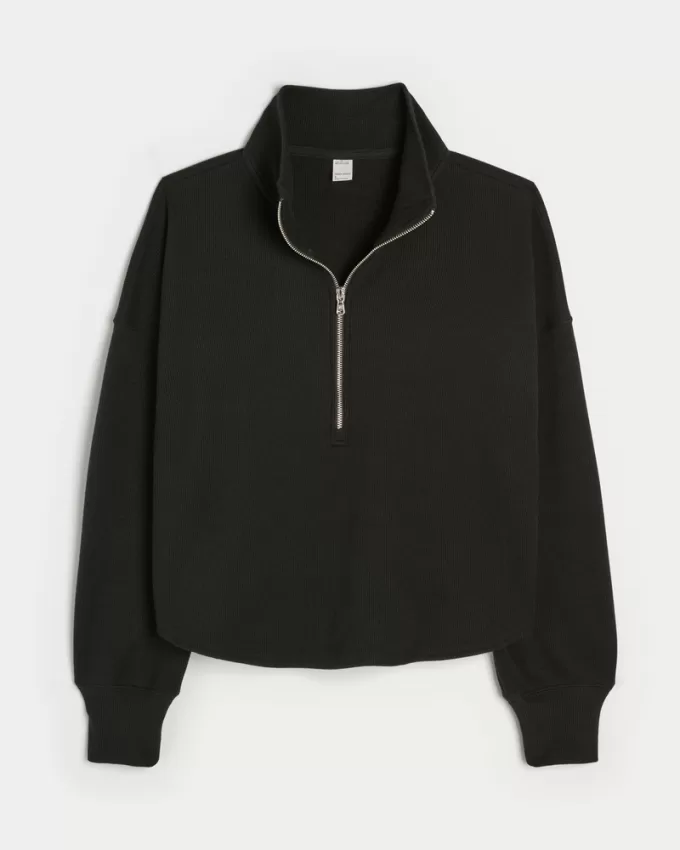 Gilly Hicks Cozy Waffle Quarter-Zip Top,Gilly Hicks Cozy Waffle Quarter-Zip Top