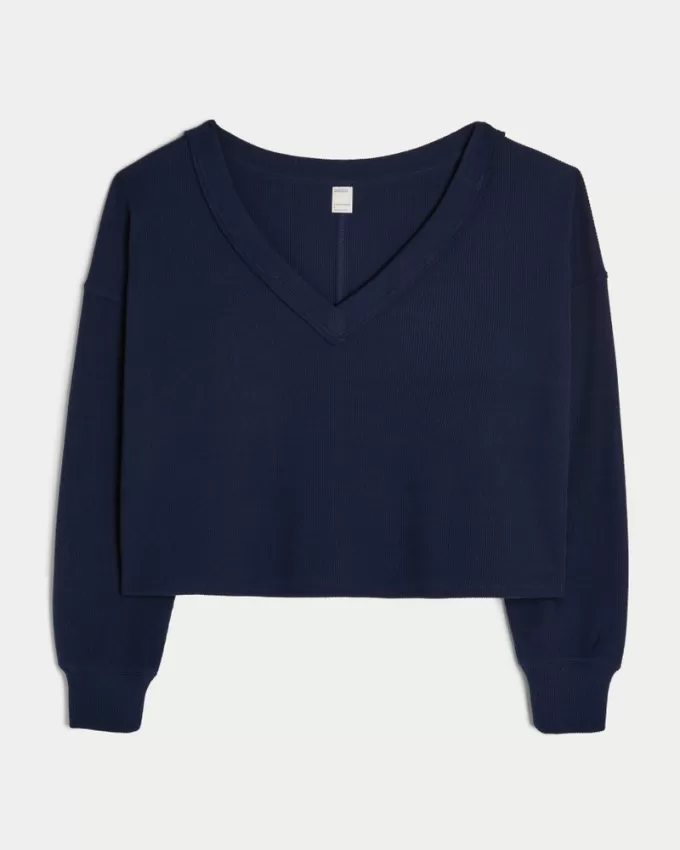 Gilly Hicks Off-the-Shoulder V-Neck Waffle Top,Gilly Hicks Off-the-Shoulder V-Neck Waffle Top