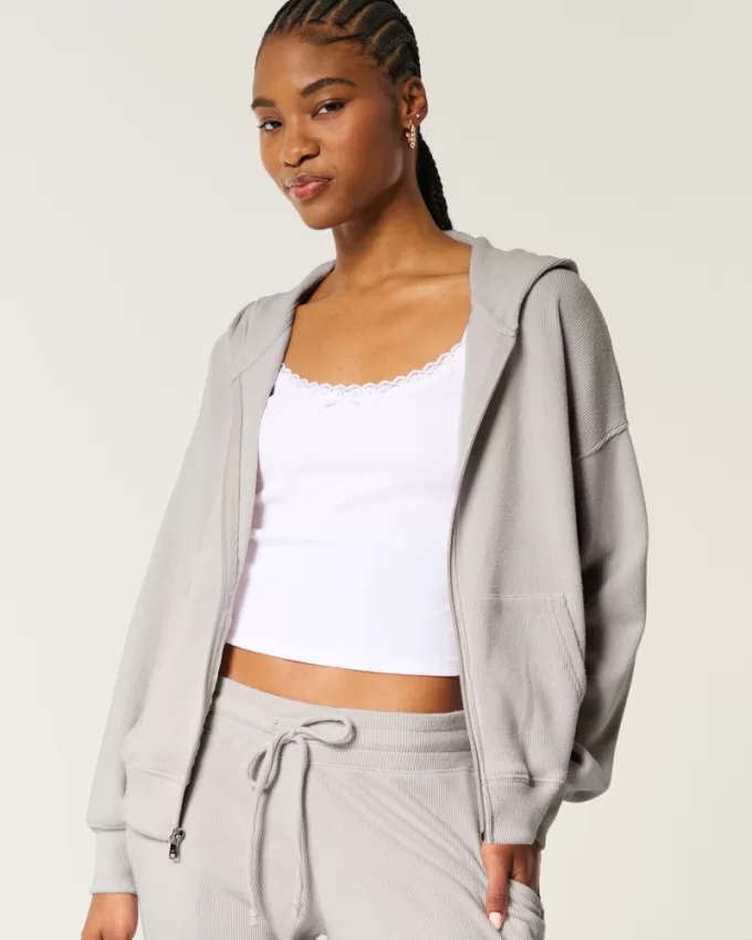 Gilly Hicks Oversized Waffle Zip-Up Hoodie,Gilly Hicks Oversized Waffle Zip-Up Hoodie