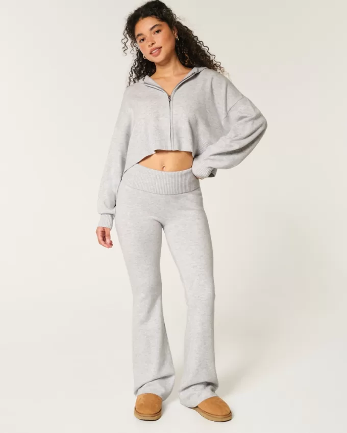 Gilly Hicks Sweater-Knit Foldover Waist Flare Pants,Gilly Hicks Sweater-Knit Foldover Waist Flare Pants