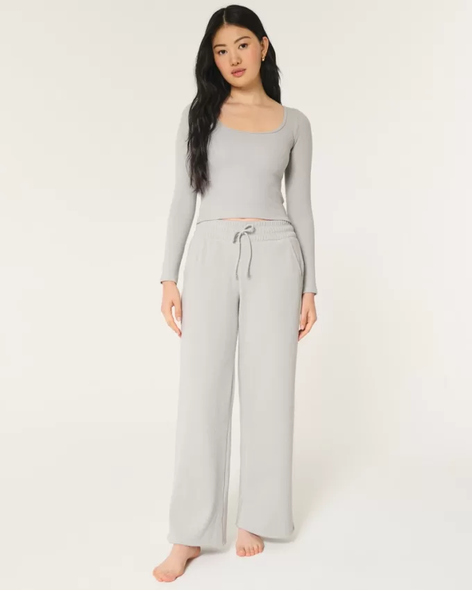 Gilly Hicks Waffle Wide-Leg Pants,Gilly Hicks Waffle Wide-Leg Pants