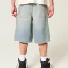 Greased Medium Wash Super Baggy Denim Shorts,Greased Medium Wash Super Baggy Denim Shorts