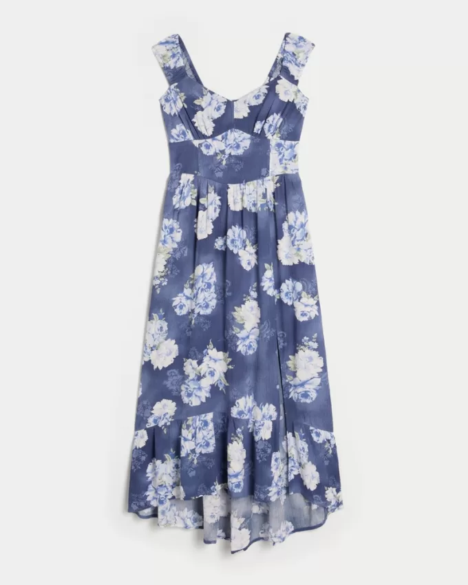 High-Low Hem Twist-Bust Midi Dress,High-Low Hem Twist-Bust Midi Dress