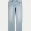 High-Rise Distressed Light Wash Straight Jeans,High-Rise Distressed Light Wash Straight Jeans