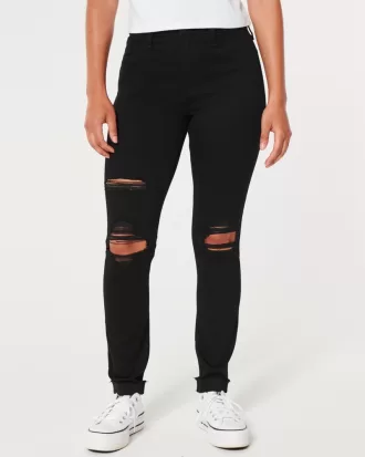 High-Rise Ripped Black Jean Leggings,High-Rise Ripped Black Jean Leggings