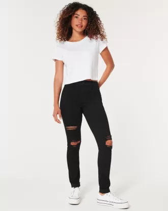 High-Rise Ripped Black Jean Leggings,High-Rise Ripped Black Jean Leggings