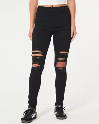 High-Rise Ripped Black Super Skinny Jeans,High-Rise Ripped Black Super Skinny Jeans