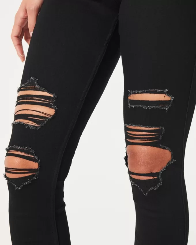 High-Rise Ripped Black Super Skinny Jeans,High-Rise Ripped Black Super Skinny Jeans