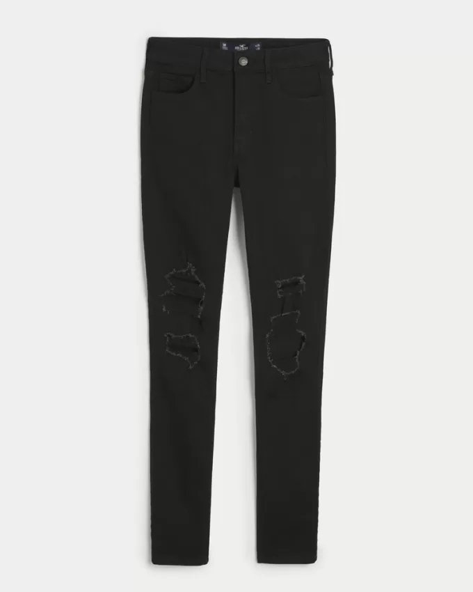 High-Rise Ripped Black Super Skinny Jeans,High-Rise Ripped Black Super Skinny Jeans