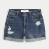 High-Rise Ripped Dark Wash Denim Shortie Shorts,High-Rise Ripped Dark Wash Denim Shortie Shorts