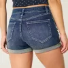 High-Rise Ripped Dark Wash Denim Shortie Shorts,High-Rise Ripped Dark Wash Denim Shortie Shorts