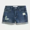High-Rise Ripped Dark Wash Denim Shortie Shorts,High-Rise Ripped Dark Wash Denim Shortie Shorts