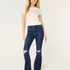 High-Rise Ripped Dark Wash Flare Jeans,High-Rise Ripped Dark Wash Flare Jeans