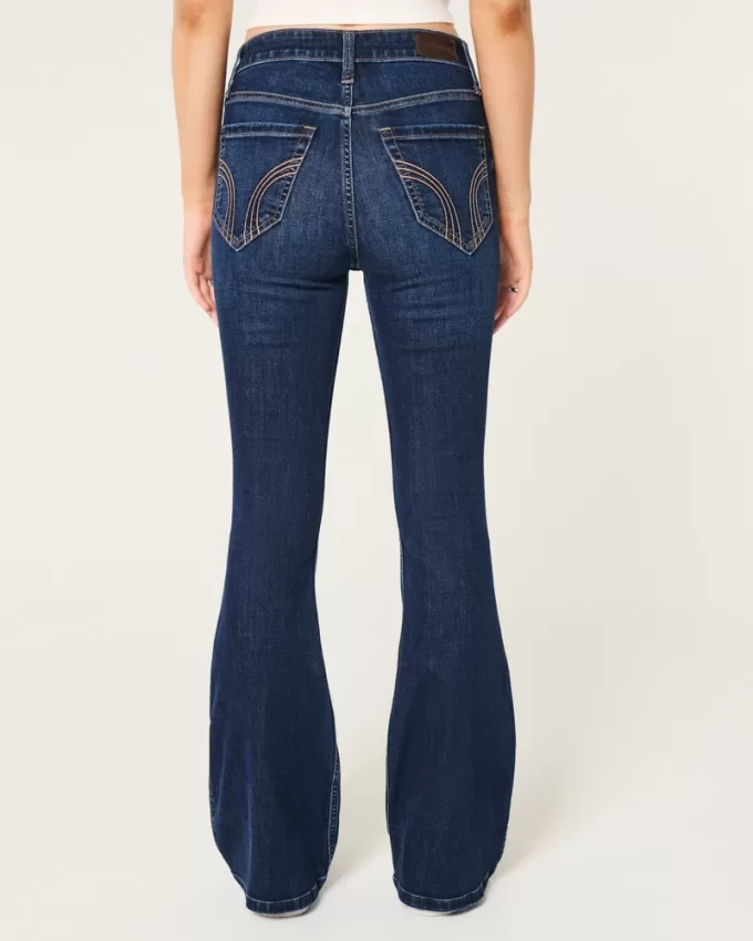 High-Rise Ripped Dark Wash Flare Jeans,High-Rise Ripped Dark Wash Flare Jeans