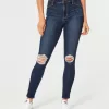 High-Rise Ripped Dark Wash Jean Leggings,High-Rise Ripped Dark Wash Jean Leggings
