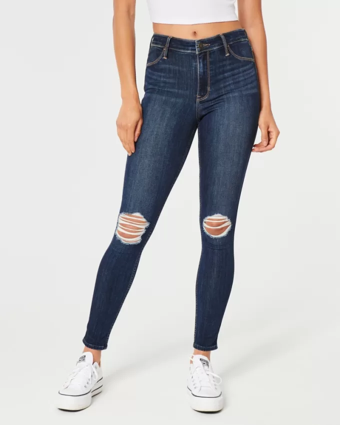 High-Rise Ripped Dark Wash Jean Leggings,High-Rise Ripped Dark Wash Jean Leggings