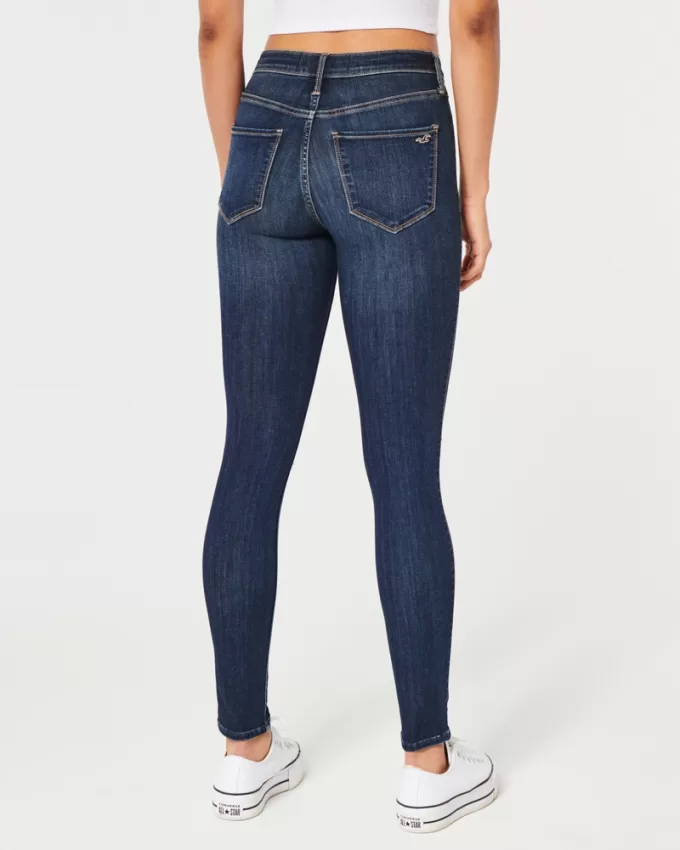High-Rise Ripped Dark Wash Jean Leggings,High-Rise Ripped Dark Wash Jean Leggings