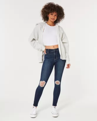 High-Rise Ripped Dark Wash Jean Leggings,High-Rise Ripped Dark Wash Jean Leggings