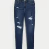High-Rise Ripped Dark Wash Super Skinny Jeans,High-Rise Ripped Dark Wash Super Skinny Jeans