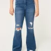 High-Rise Ripped Medium Wash Flare Jeans,High-Rise Ripped Medium Wash Flare Jeans