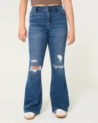 High-Rise Ripped Medium Wash Flare Jeans,High-Rise Ripped Medium Wash Flare Jeans