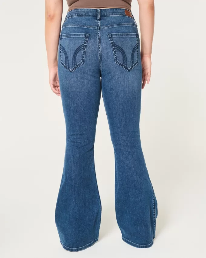 High-Rise Ripped Medium Wash Flare Jeans,High-Rise Ripped Medium Wash Flare Jeans