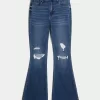 High-Rise Ripped Medium Wash Flare Jeans,High-Rise Ripped Medium Wash Flare Jeans
