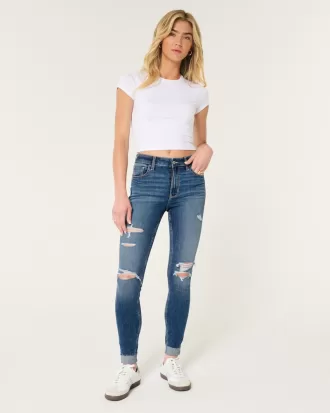 High-Rise Ripped Medium Wash Super Skinny Jeans,High-Rise Ripped Medium Wash Super Skinny Jeans
