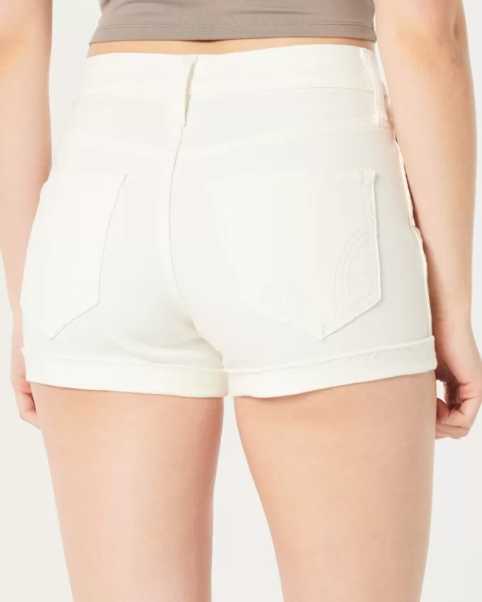 High-Rise Ripped White Denim Shorts 3″,High-Rise Ripped White Denim Shorts 3″