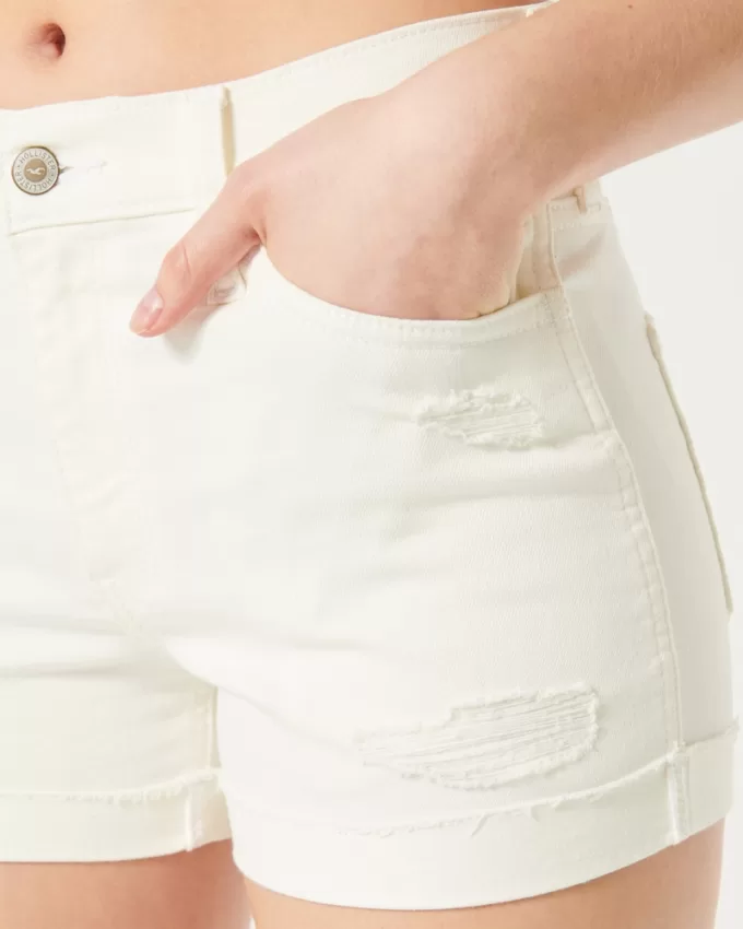 High-Rise Ripped White Denim Shorts 3″,High-Rise Ripped White Denim Shorts 3″