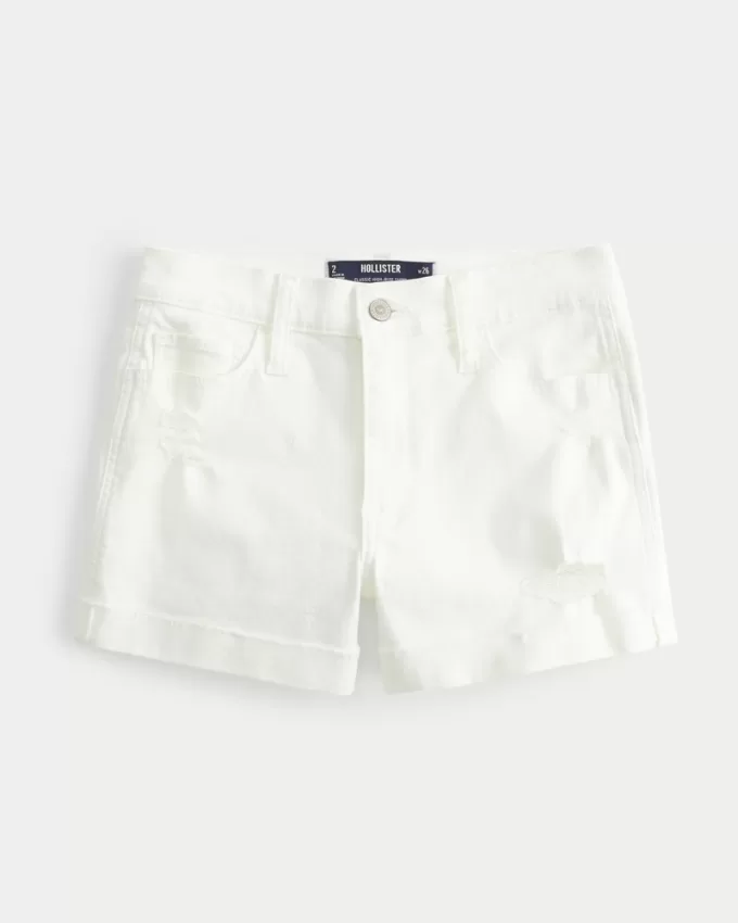 High-Rise Ripped White Denim Shorts 3″,High-Rise Ripped White Denim Shorts 3″