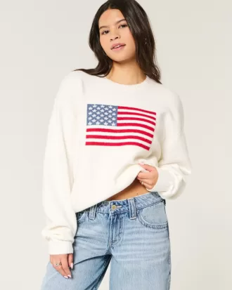 Hollister Comfy Cloud American Flag Graphic Crew Sweater,Hollister Comfy Cloud American Flag Graphic Crew Sweater