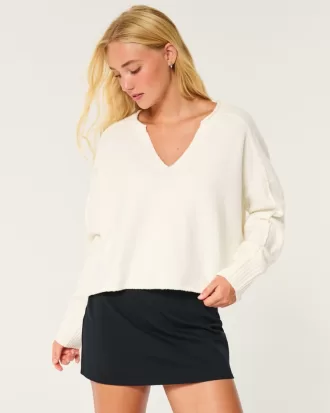 Hollister Comfy Cloud Boxy Notch-Neck Sweater,Hollister Comfy Cloud Boxy Notch-Neck Sweater