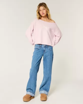 Hollister Comfy Cloud Easy Off-the-Shoulder Bow Graphic Sweater,Hollister Comfy Cloud Easy Off-the-Shoulder Bow Graphic Sweater