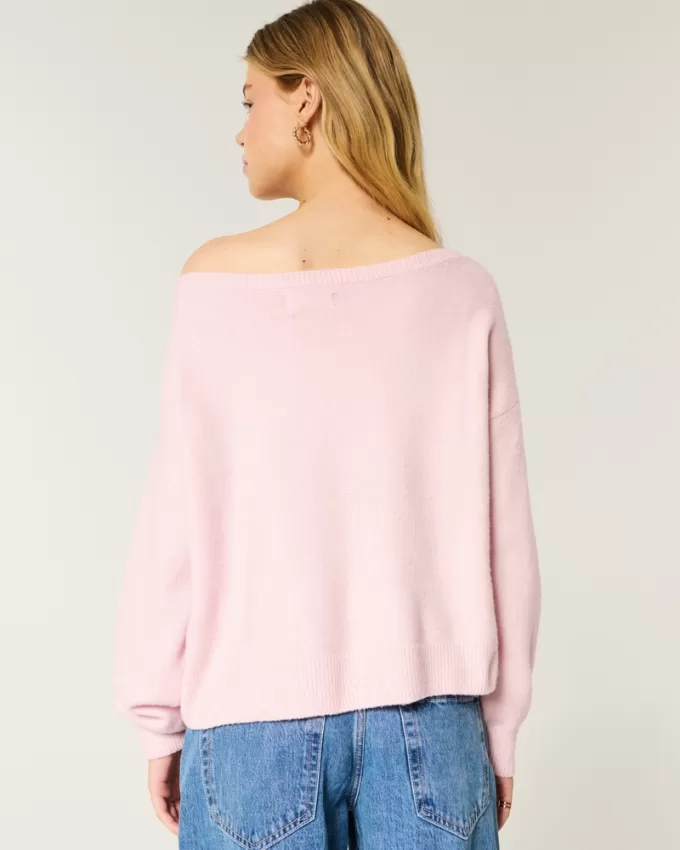 Hollister Comfy Cloud Easy Off-the-Shoulder Bow Graphic Sweater,Hollister Comfy Cloud Easy Off-the-Shoulder Bow Graphic Sweater