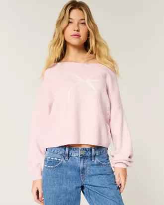 Hollister Comfy Cloud Easy Off-the-Shoulder Bow Graphic Sweater,Hollister Comfy Cloud Easy Off-the-Shoulder Bow Graphic Sweater